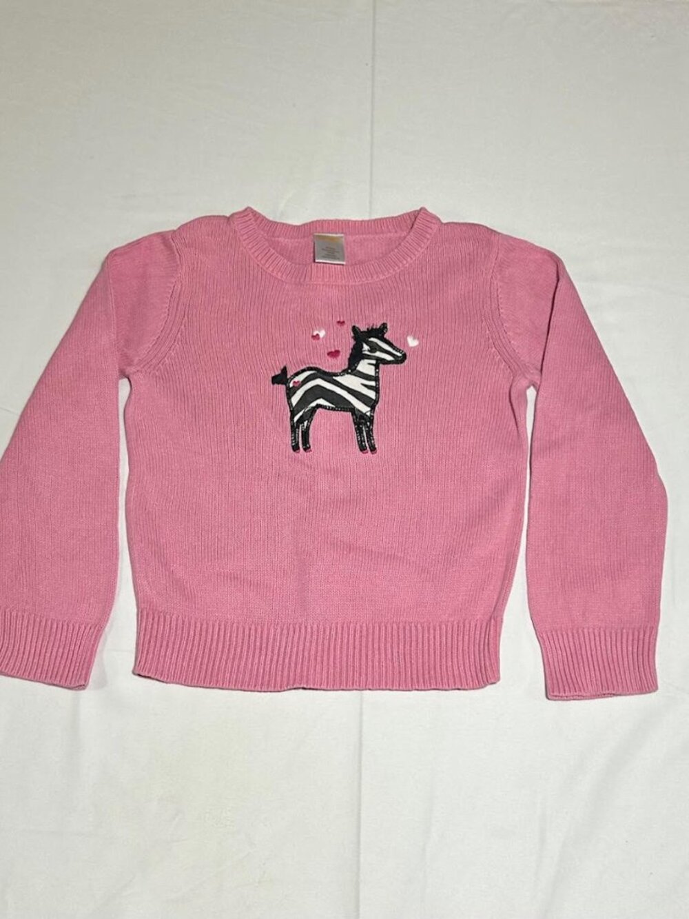 Gymboee Girls 5 Pink Embroidered Zebra Long Sleeve Sweater Wild One